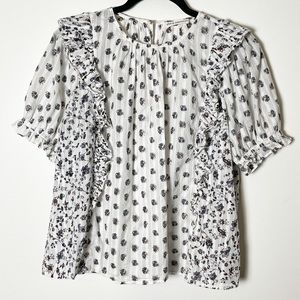 Ulla Johnson White and Black Floral Blouse